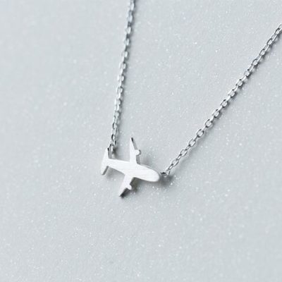 Tiny 925 Sterling Silver Airplane Necklace Pendant