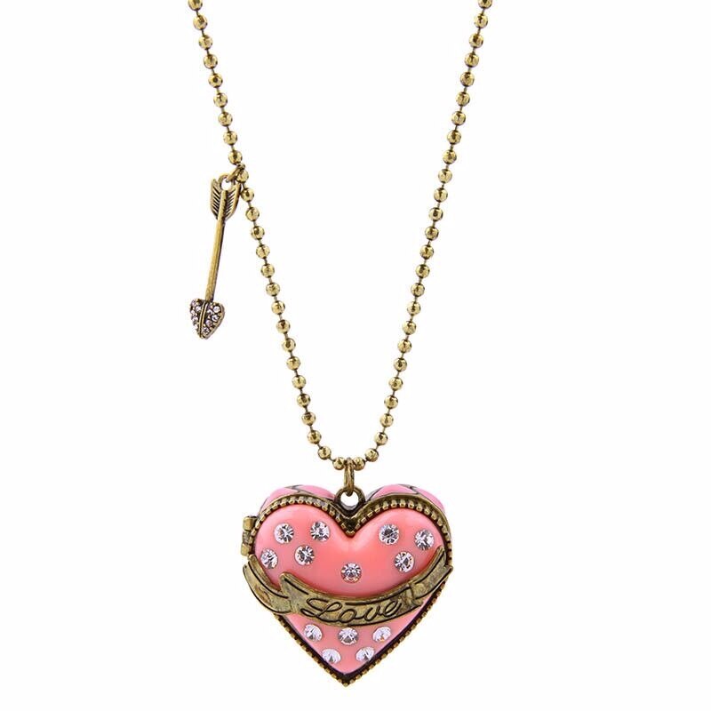 Women's Vintage Pink Heart Locket Necklace